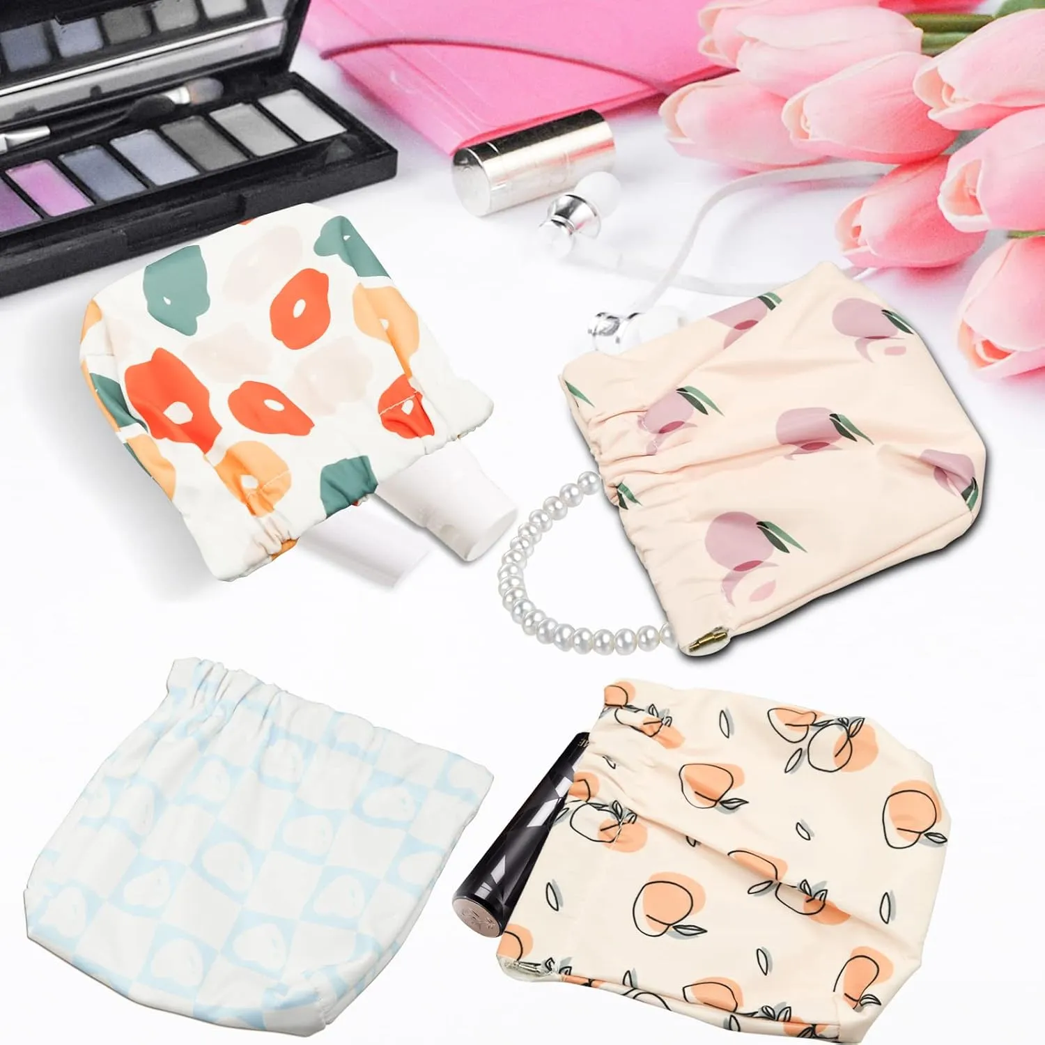 4Pcs Pocket Cosmetic Bag Squeeze Top, Portable Small Makeup Pouch No Zipper Small Cosmetic Bag for Purse, Small Pouch Bag Makeup Pouch Coin Purse Jewelry Pouch Travel Storage for Cosmetics Headphones