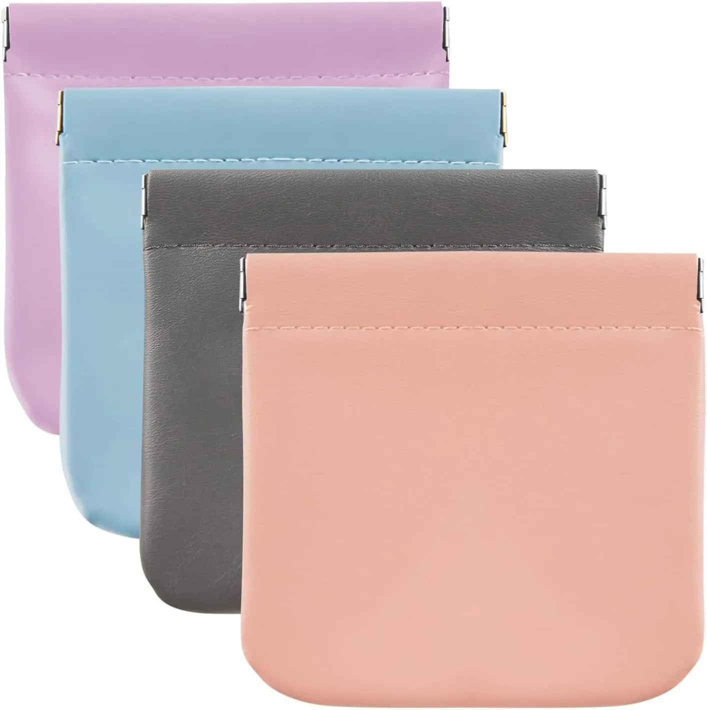 4Pcs Pocket Squeeze Cosmetic Bag, PU Leather Small Makeup Bag Cosmetic Pouch for Women Cosmetics Jewelry Toiletry, No Zipper Self Closing Makeup Pouch Coin Purse Pouch Travel Storage (Soft Color)