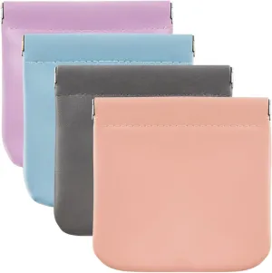 4Pcs Pocket Squeeze Cosmetic Bag, PU Leather Small Makeup Bag Cosmetic Pouch for Women Cosmetics Jewelry Toiletry, No Zipper Self Closing Makeup Pouch Coin Purse Pouch Travel Storage (Soft Color)