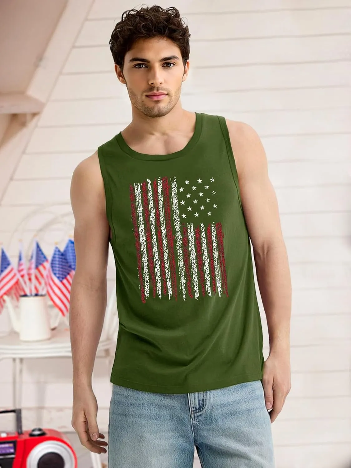 4th of July Tank Top Men American Flag Patriotic Sleeveless Shirts USA Stars and Stripes Independence Day Muscle Tanks