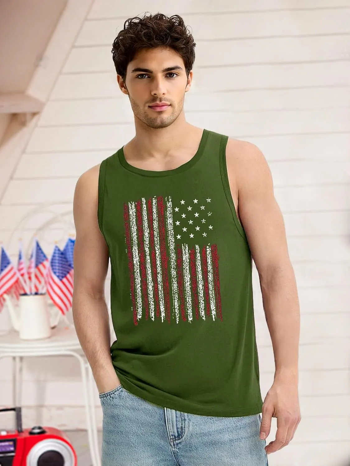 4th of July Tank Top Men American Flag Patriotic Sleeveless Shirts USA Stars and Stripes Independence Day Muscle Tanks