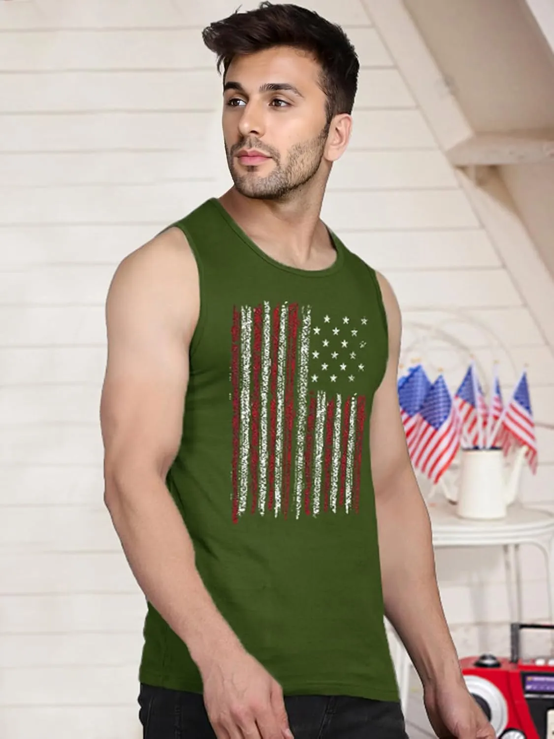 4th of July Tank Top Men American Flag Patriotic Sleeveless Shirts USA Stars and Stripes Independence Day Muscle Tanks