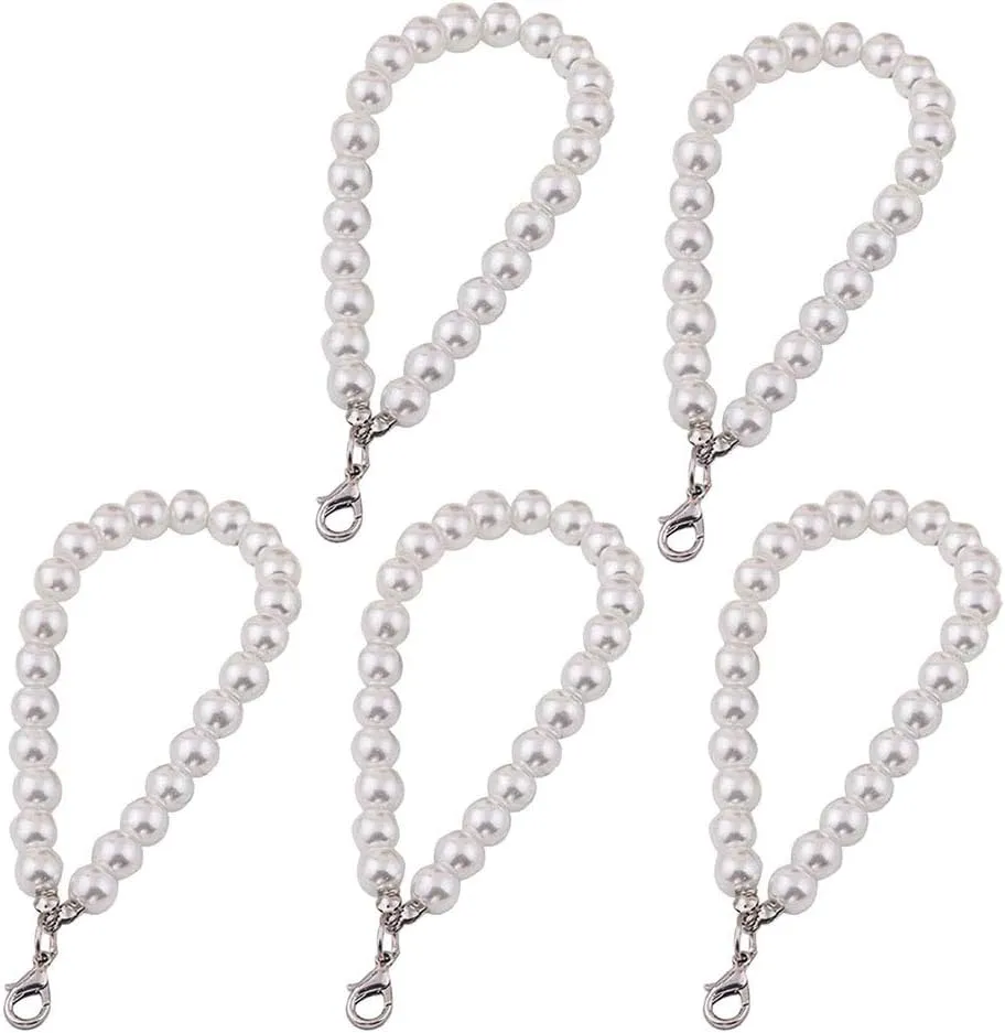5 Pcs Faux Pearl Wristlet Chain Strap for Wallet White Pearls Wristlet Lanyard Keychain Hand Straps For Purse Keys