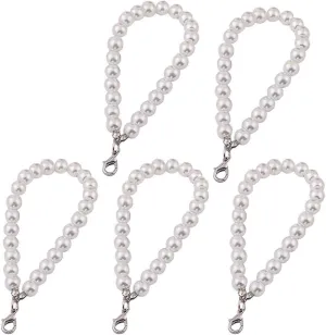 5 Pcs Faux Pearl Wristlet Chain Strap for Wallet White Pearls Wristlet Lanyard Keychain Hand Straps For Purse Keys
