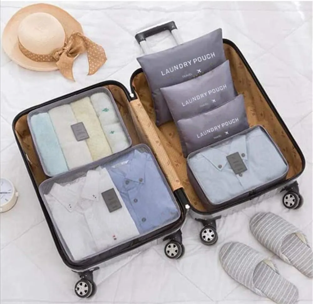 6 PCS Packing Cubes for Carry on Luggage - Travel Packing Organizers Set, Grey Polyester Mesh & Laundry Bags with Double Zipper & Portable Handle