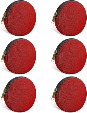6 Pieces Mini Round Cotton Canvas Makeup Bag with Bottom, Multi-Purpose Zipper Coin Purse Pouch Cosmetic Bag Travel Toiletry Pouch, Blank DIY Craft Bag (Red, XS)