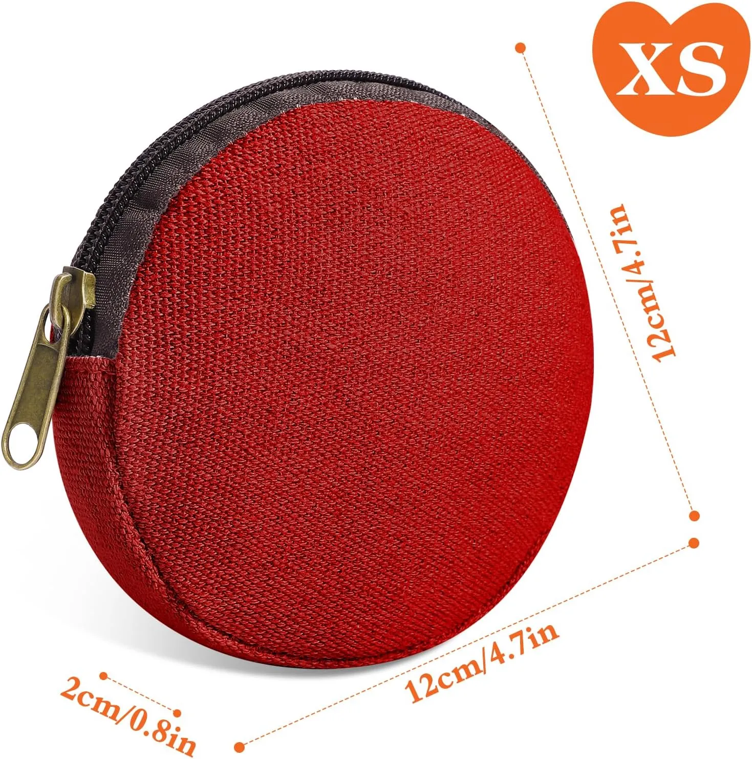 6 Pieces Mini Round Cotton Canvas Makeup Bag with Bottom, Multi-Purpose Zipper Coin Purse Pouch Cosmetic Bag Travel Toiletry Pouch, Blank DIY Craft Bag (Red, XS)
