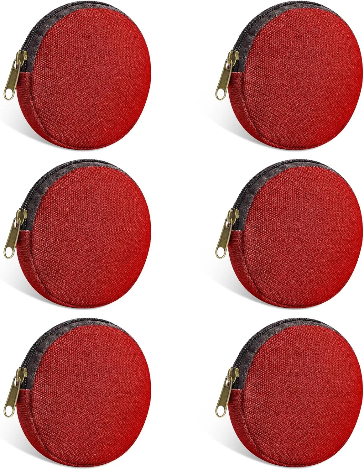 6 Pieces Mini Round Cotton Canvas Makeup Bag with Bottom, Multi-Purpose Zipper Coin Purse Pouch Cosmetic Bag Travel Toiletry Pouch, Blank DIY Craft Bag (Red, XS)