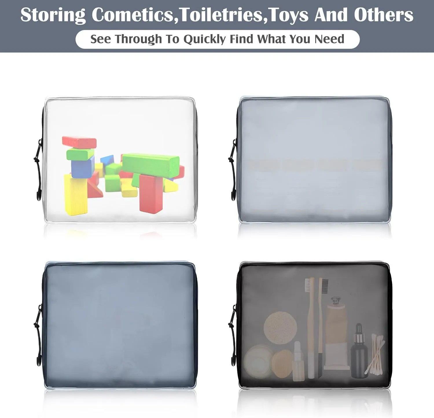 8 Pack TSA Approved Travel Toiletry Bags Frosted Translucent Leak-proof Cosmetic Makeup Bags for Women Men Travel Organizer Airport Security(Gray,6.7 x 5.5 x 1.8 Inch)