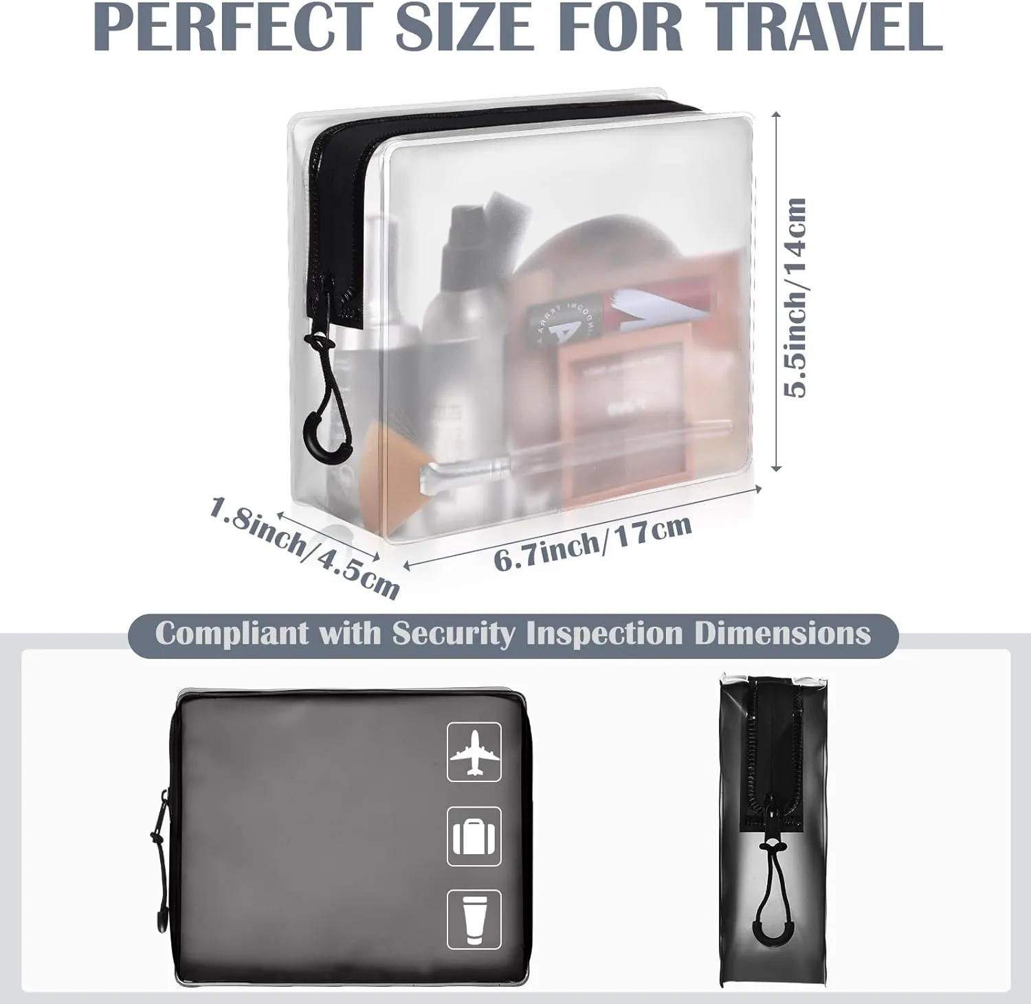 8 Pack TSA Approved Travel Toiletry Bags Frosted Translucent Leak-proof Cosmetic Makeup Bags for Women Men Travel Organizer Airport Security(Gray,6.7 x 5.5 x 1.8 Inch)