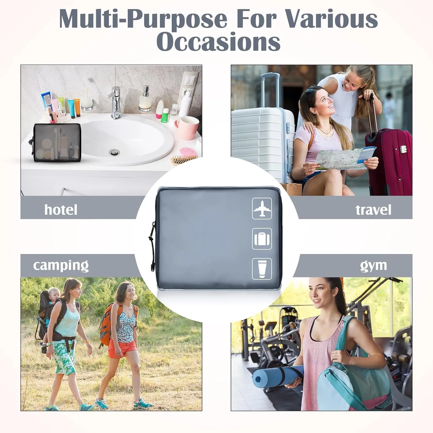 8 Pack TSA Approved Travel Toiletry Bags Frosted Translucent Leak-proof Cosmetic Makeup Bags for Women Men Travel Organizer Airport Security(Gray,6.7 x 5.5 x 1.8 Inch)