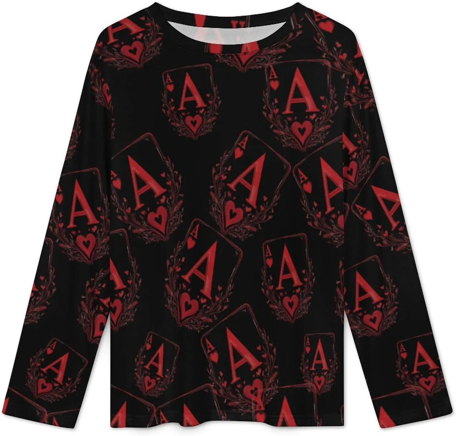 A Red Heart Poker Women's Pajama Set Long Sleeve T-shirts Top & Pant Comfort Sleepwear Loungewear