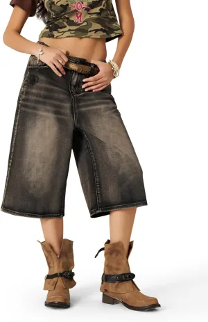 Aelfric Eden Denim Shorts Womens Vintage Washed Long-line Jorts Casual Y2K Baggy Unisex Oversized Streetwear Jeans Shorts