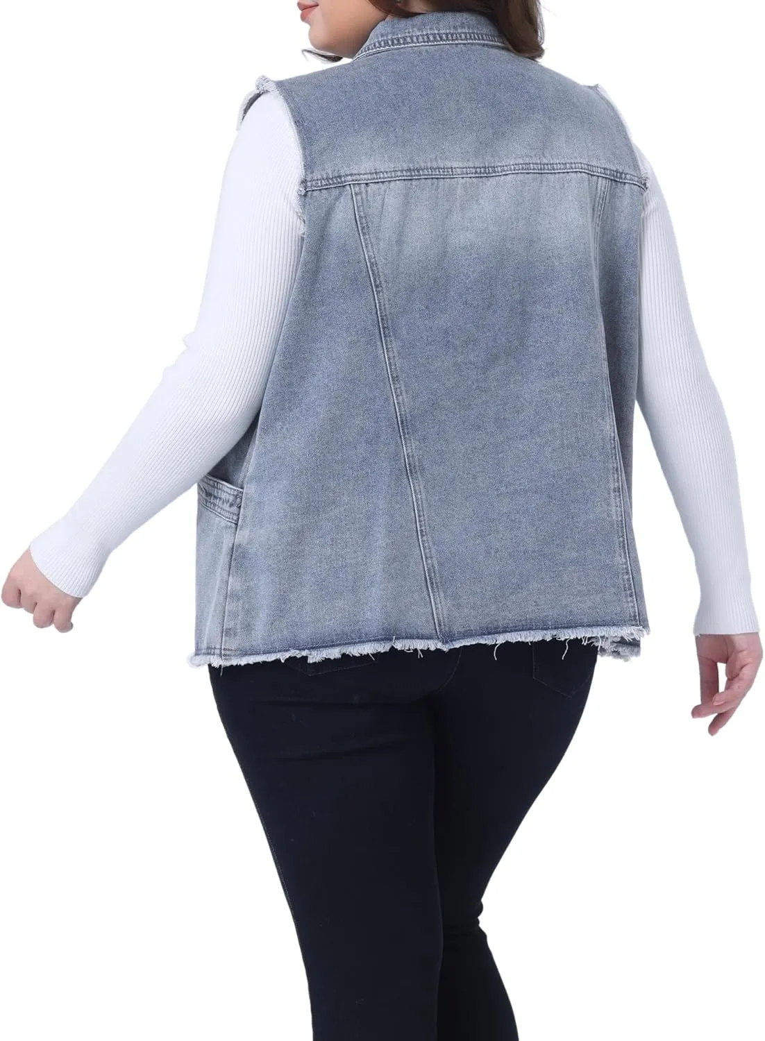 Agnes Orinda Denim Jackets for Women 2025 Plus Size Button Front Lapel Frayed Washed Sleeveless Long Jean Vest