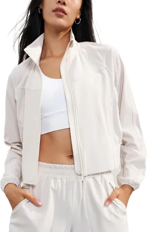 altiland Women's Athletic Running Yoga Track Zip Up Cropped Jackets UPF 50  Sun Protection Long Sleeve Workout Cooling Shirts