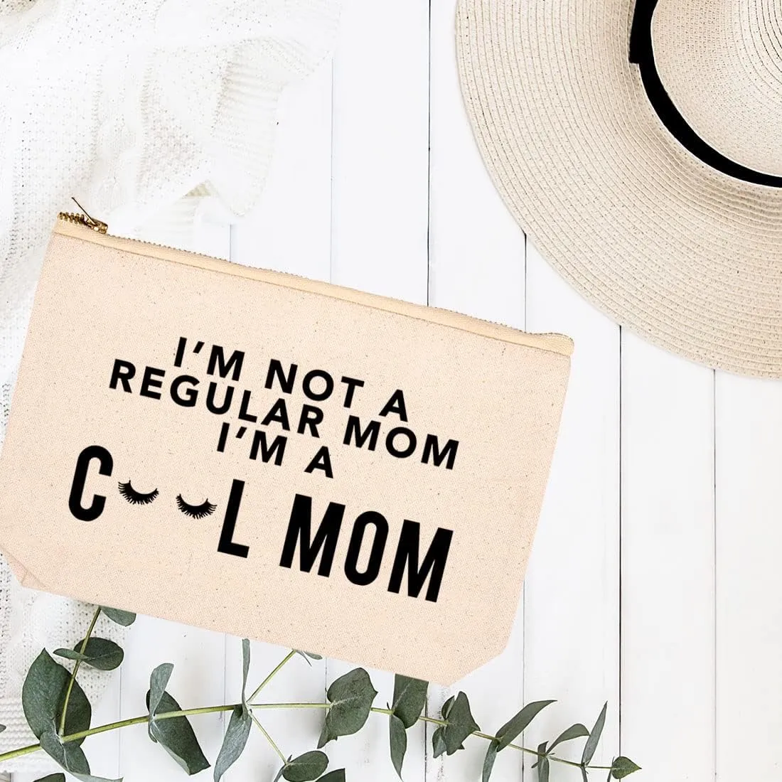 Andaz Press Funny Makeup Bag Canvas Cosmetic Bag with Zipper I'm Not A Regular Mom I'm A Cool Mom Makeup Pouch For Purse Travel Pouch Funny Pencil Bag Cute Birthday Gifts for Women 6.5 x 9 Inch