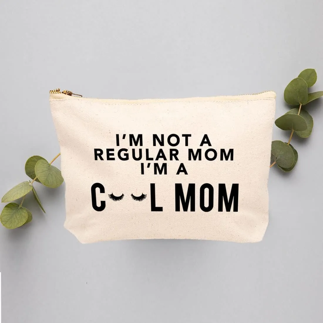 Andaz Press Funny Makeup Bag Canvas Cosmetic Bag with Zipper I'm Not A Regular Mom I'm A Cool Mom Makeup Pouch For Purse Travel Pouch Funny Pencil Bag Cute Birthday Gifts for Women 6.5 x 9 Inch