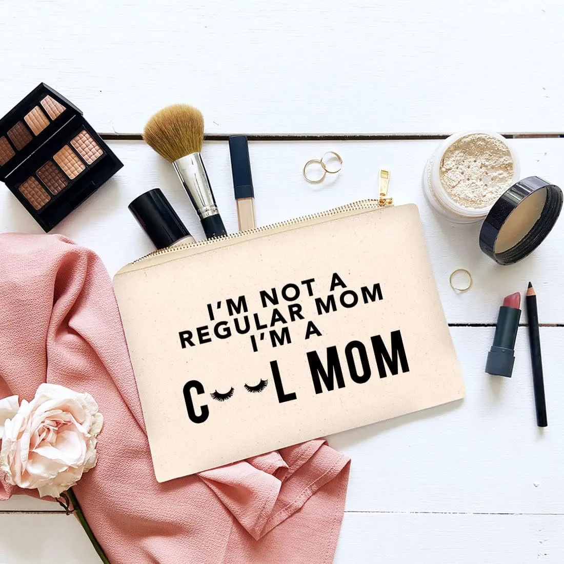 Andaz Press Funny Makeup Bag Canvas Cosmetic Bag with Zipper I'm Not A Regular Mom I'm A Cool Mom Makeup Pouch For Purse Travel Pouch Funny Pencil Bag Cute Birthday Gifts for Women 6.5 x 9 Inch