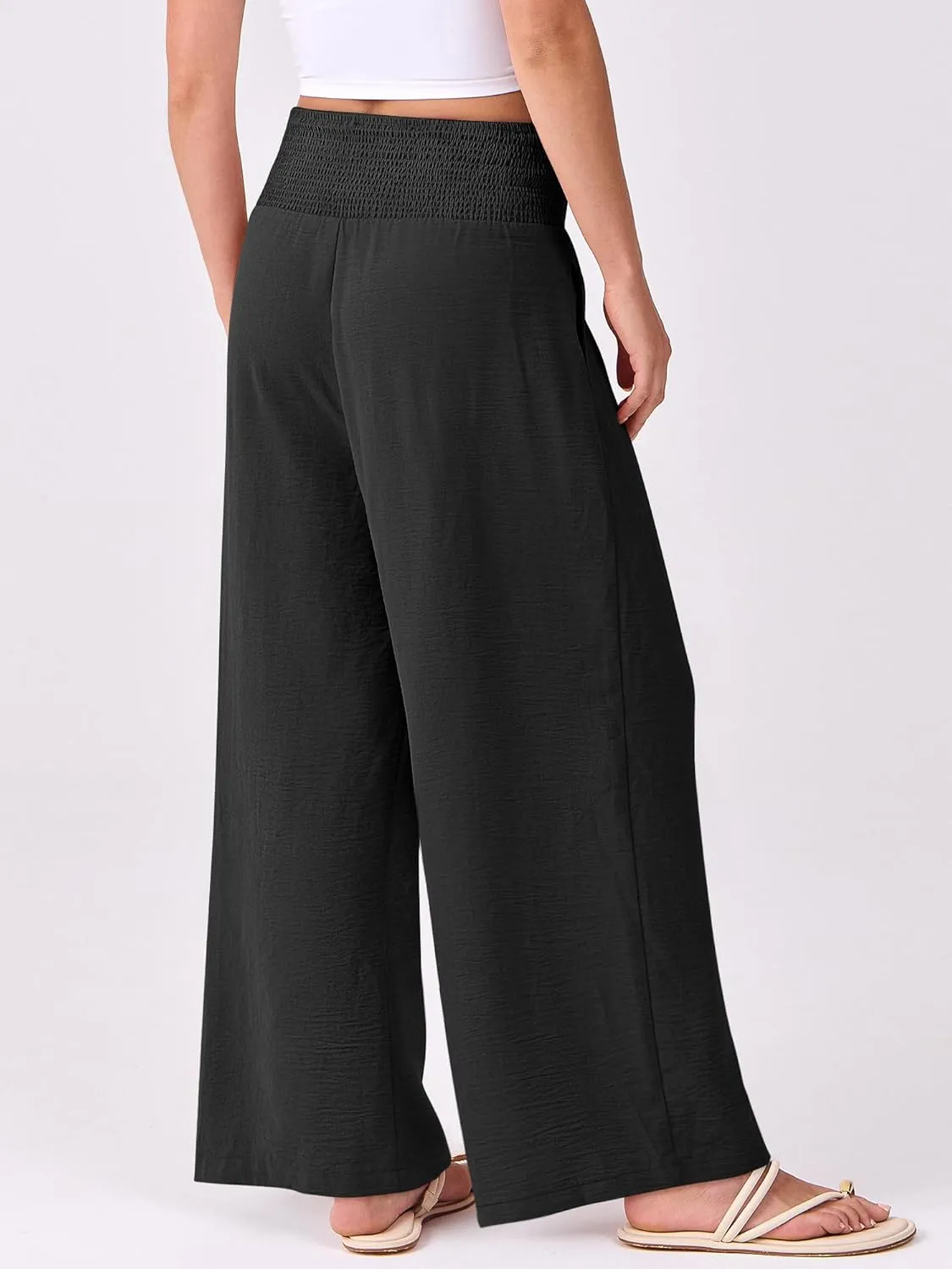 ANRABESS Women Palazzo Pants Summer Flowy Wide Leg High Waist Lounge Trousers with Pockets 2025 Casual Beach Vacation Outfits