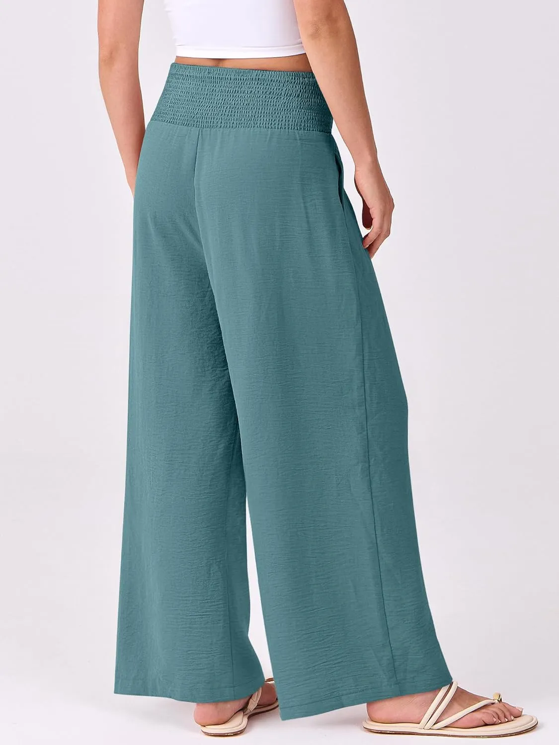 ANRABESS Women Palazzo Pants Summer Flowy Wide Leg High Waist Lounge Trousers with Pockets 2025 Casual Beach Vacation Outfits