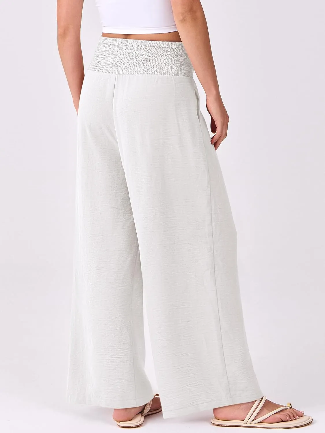 ANRABESS Women Palazzo Pants Summer Flowy Wide Leg High Waist Lounge Trousers with Pockets 2025 Casual Beach Vacation Outfits