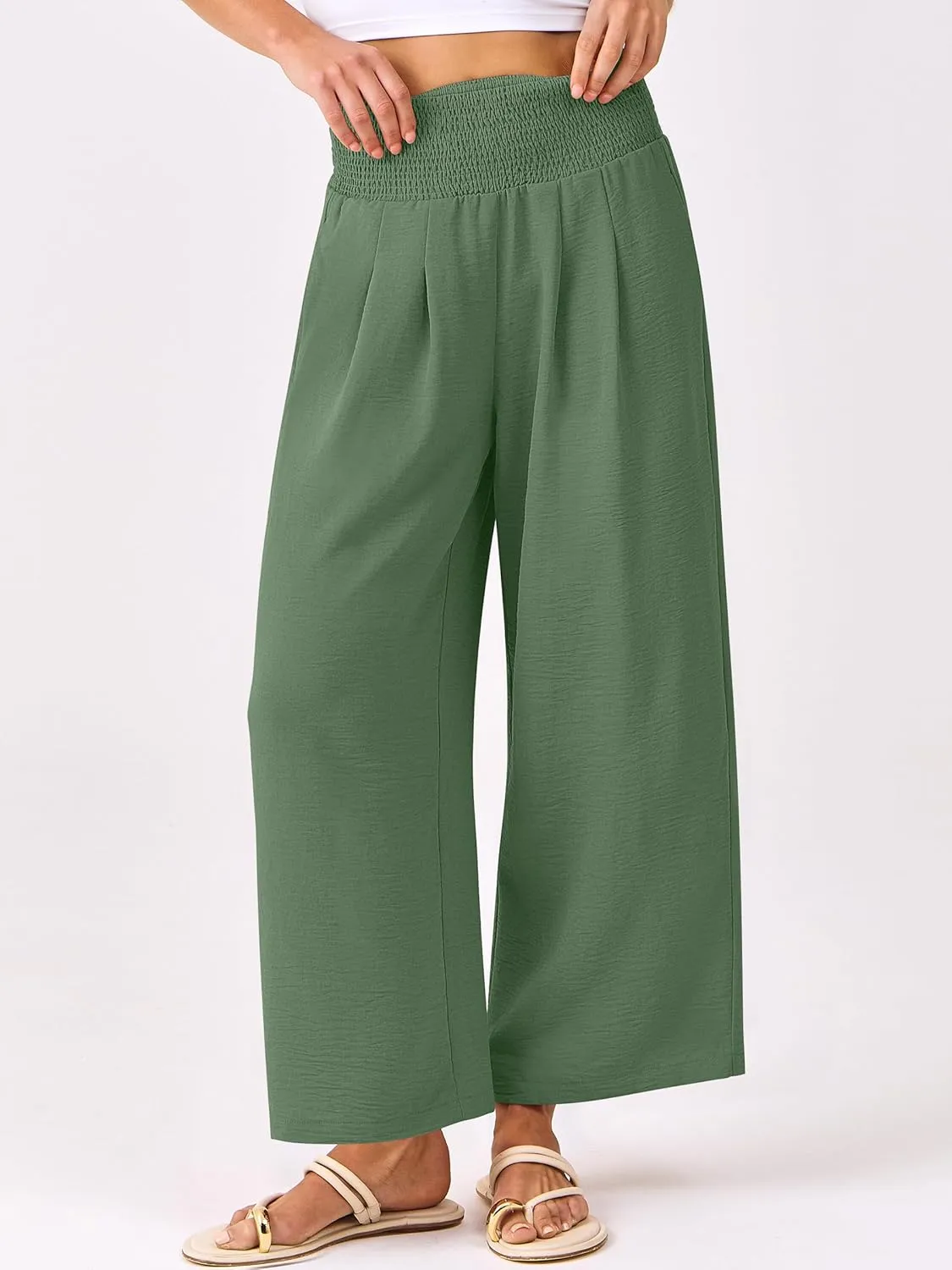 ANRABESS Womens Cropped Pants Wide Leg High Waisted Palazzo Pants Summer Flowy Beach Lounge Casual Trousers with Pockets
