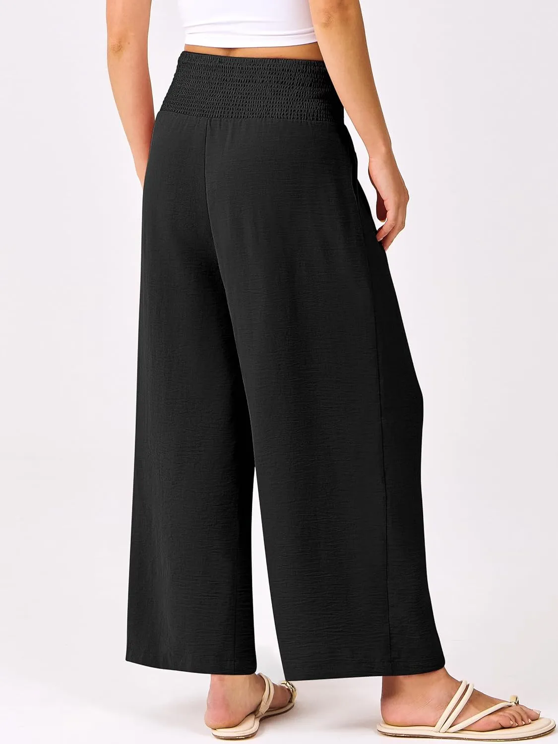 ANRABESS Womens Cropped Pants Wide Leg High Waisted Palazzo Pants Summer Flowy Beach Lounge Casual Trousers with Pockets