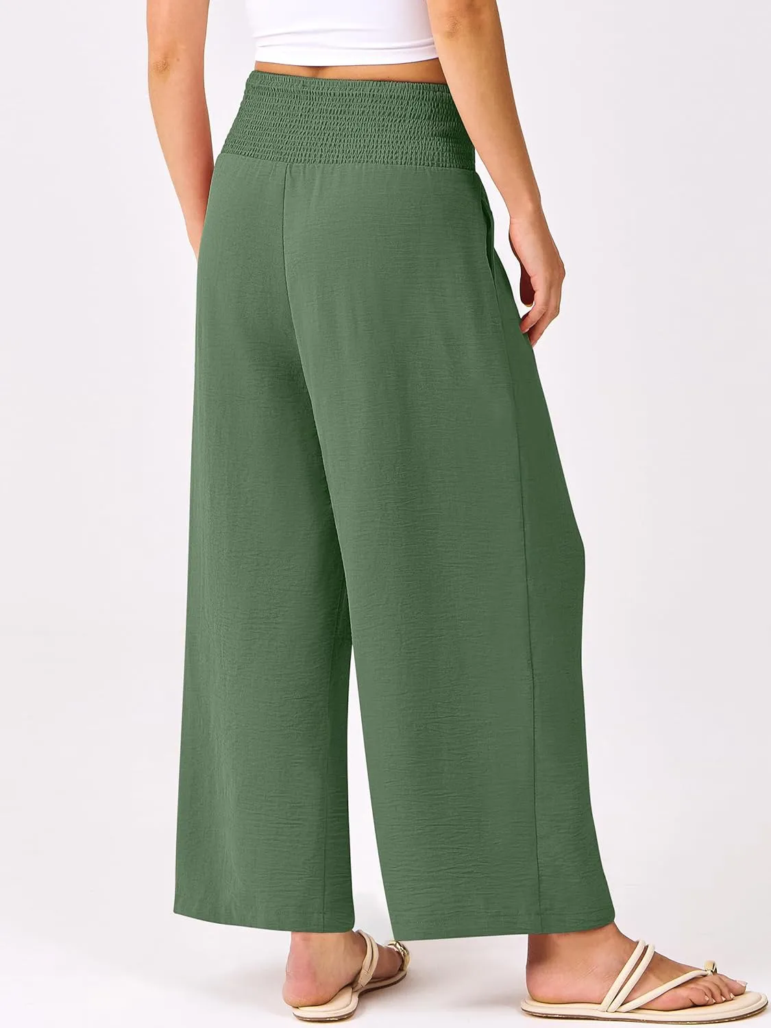ANRABESS Womens Cropped Pants Wide Leg High Waisted Palazzo Pants Summer Flowy Beach Lounge Casual Trousers with Pockets