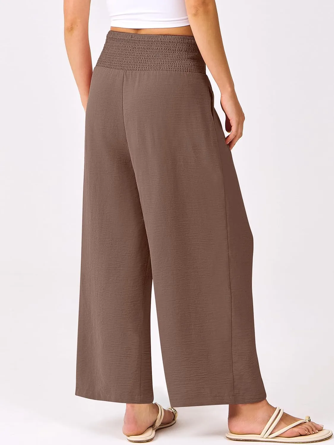 ANRABESS Womens Pants Wide Leg High Waisted Palazzo Pants Summer Flowy Beach Lounge Casual Trousers with Pockets