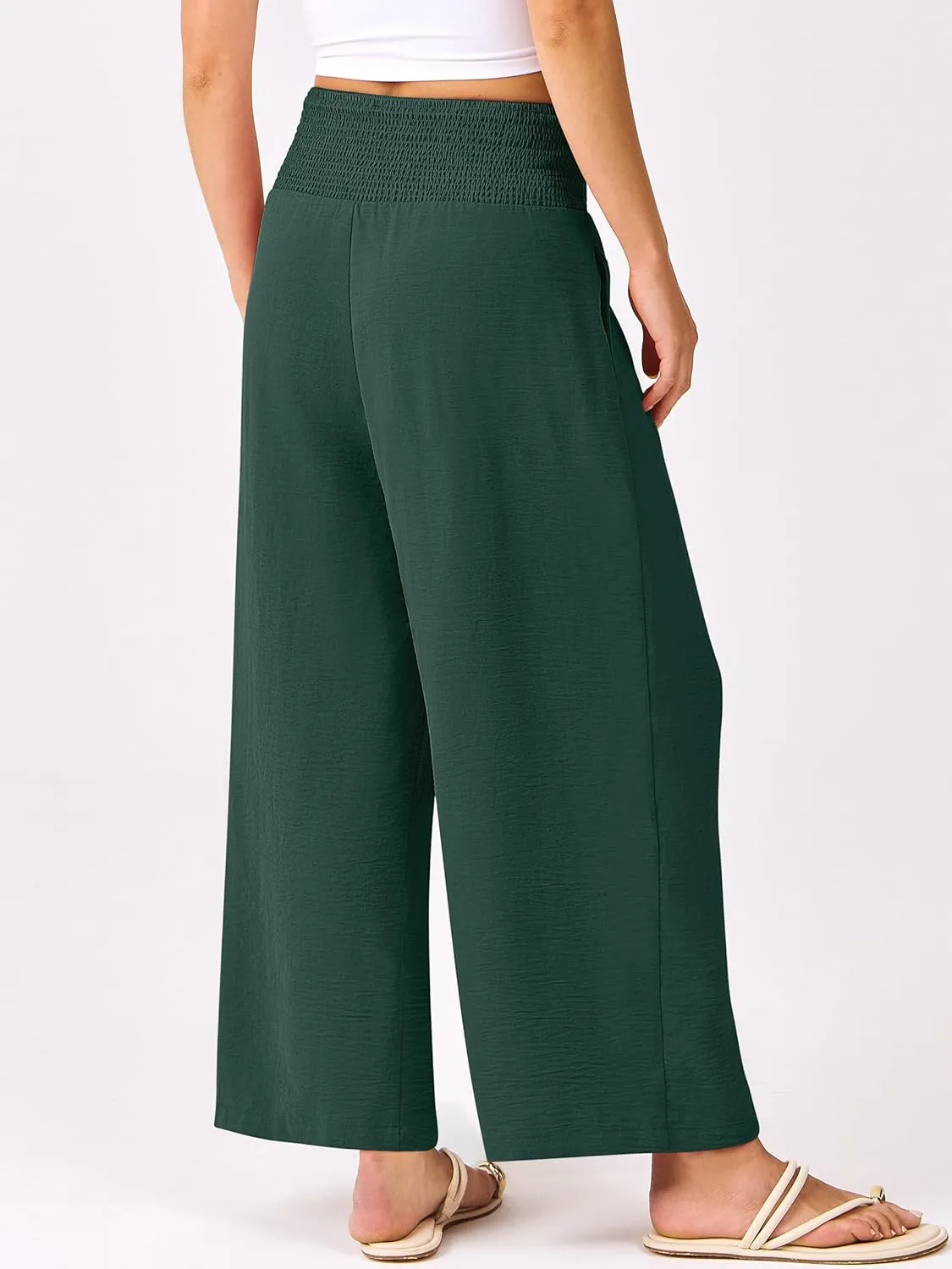 ANRABESS Womens Pants Wide Leg High Waisted Palazzo Pants Summer Flowy Beach Lounge Casual Trousers with Pockets
