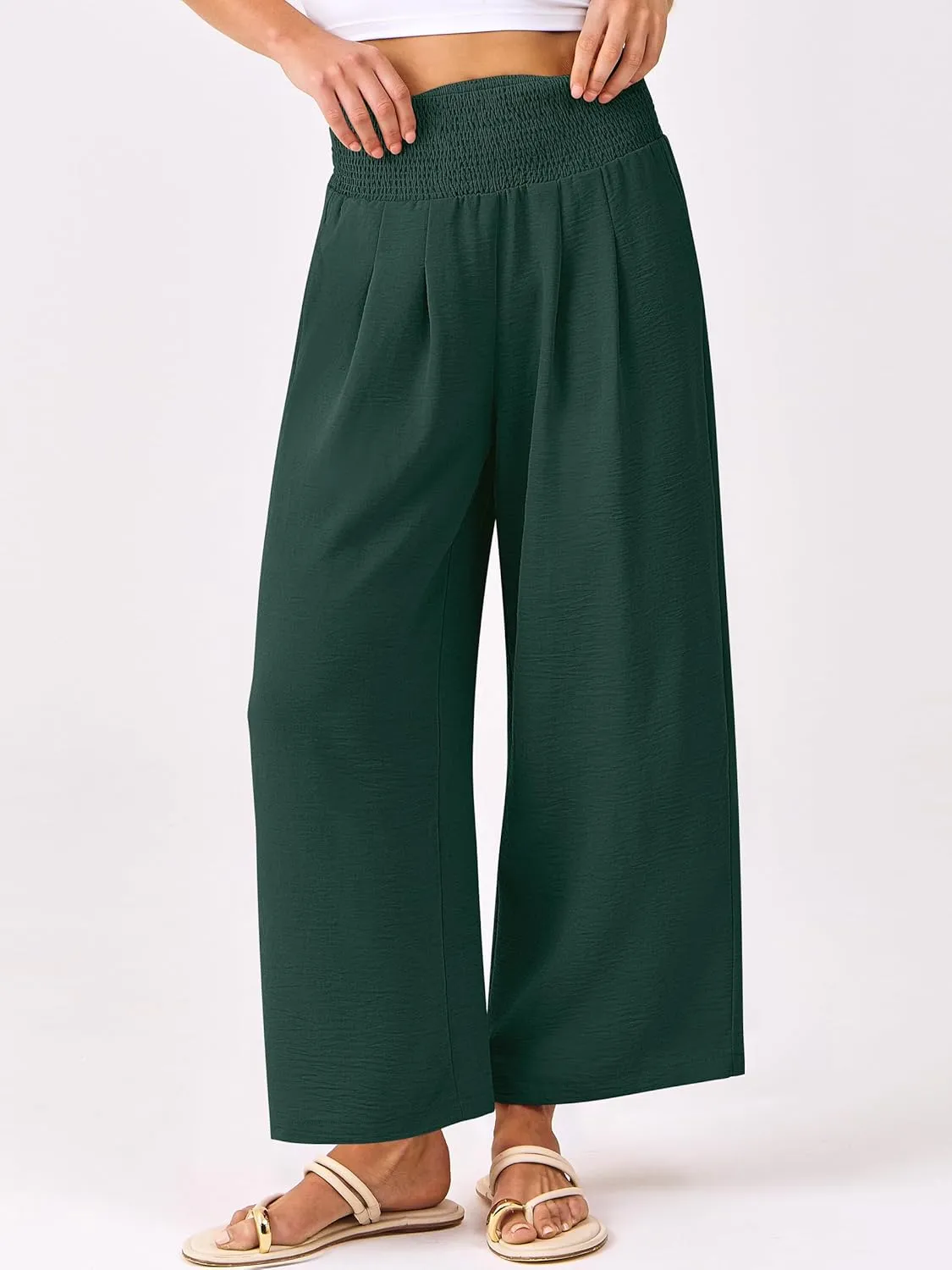 ANRABESS Womens Pants Wide Leg High Waisted Palazzo Pants Summer Flowy Beach Lounge Casual Trousers with Pockets