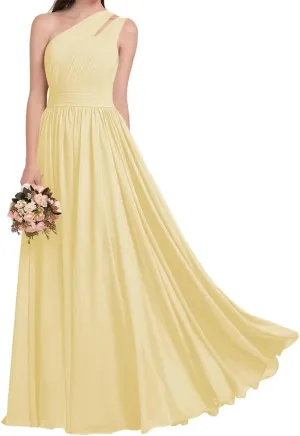 ANYSWBKN One Shoulder Bridesmaid Dresses for Wedding Pleated Chiffon Evening Formal Party Gown with Pockets