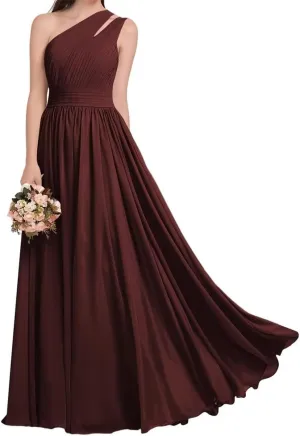 ANYSWBKN One Shoulder Bridesmaid Dresses for Wedding Pleated Chiffon Evening Formal Party Gown with Pockets