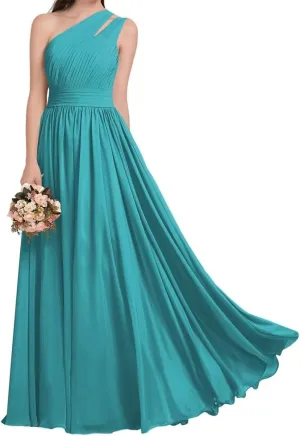 ANYSWBKN One Shoulder Bridesmaid Dresses for Wedding Pleated Chiffon Evening Formal Party Gown with Pockets