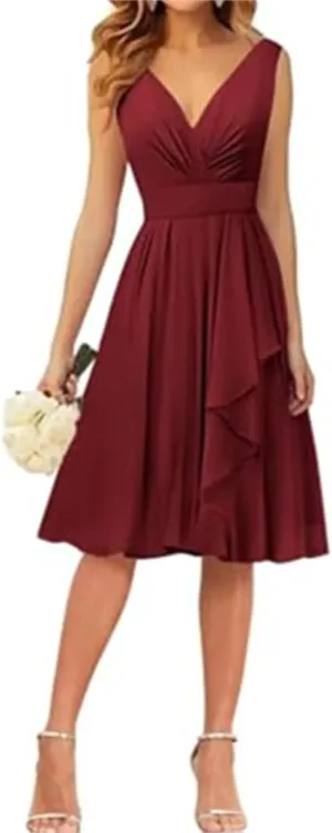 ANYSWBKN Short Bridesmaid Dresses for Wedding Bridesmaid Teens V Neck Chiffon Evening Party Homecoming Gown A188
