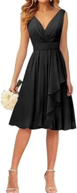 ANYSWBKN Short Bridesmaid Dresses for Wedding Bridesmaid Teens V Neck Chiffon Evening Party Homecoming Gown A188