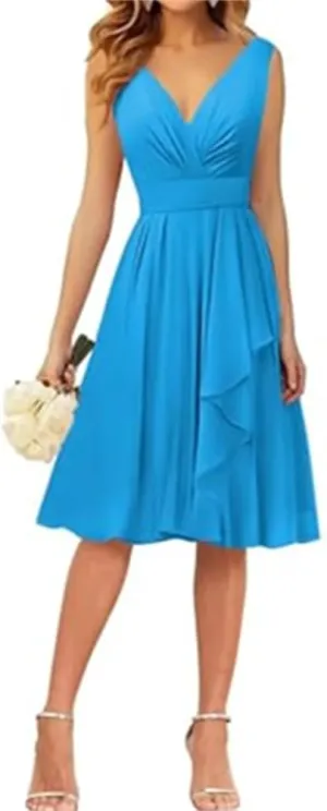 ANYSWBKN Short Bridesmaid Dresses for Wedding Bridesmaid Teens V Neck Chiffon Evening Party Homecoming Gown A188