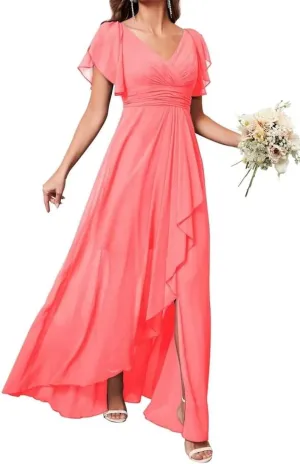 ANYSWBKN Women's High Low Bridesmaid Dresses for Wedding Guest Chiffon Evening Formal Party Gown with Slit