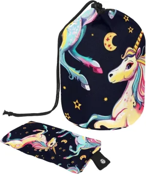 Art Colorful Unicorn Travel Cosmetic Bags Makeup Bag for Women, Foldable Drawstring Travel Cosmetic Bags, Portable Toiletry Bucket Bag