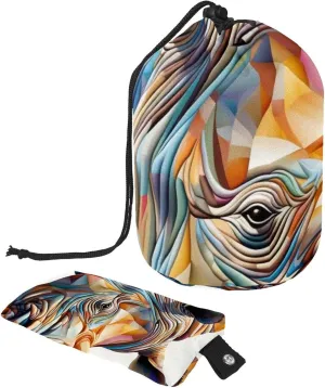 Art Mosaic Rhino 45 Travel Cosmetic Bags Makeup Bag for Women, Foldable Drawstring Travel Cosmetic Bags, Portable Toiletry Bucket Bag