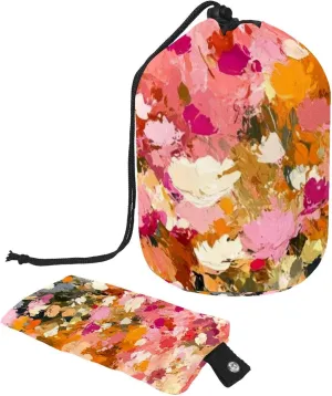 Art Pink Flowers Field 5 Travel Cosmetic Bags Makeup Bag for Women, Foldable Drawstring Travel Cosmetic Bags, Portable Toiletry Bucket Bag