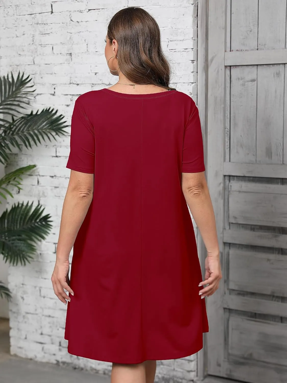 AusLook Plus Size Women's Summer Short Sleeves Crew Neck Midi Dresses Casual Loose Fitting Tank Sundress with Pockets