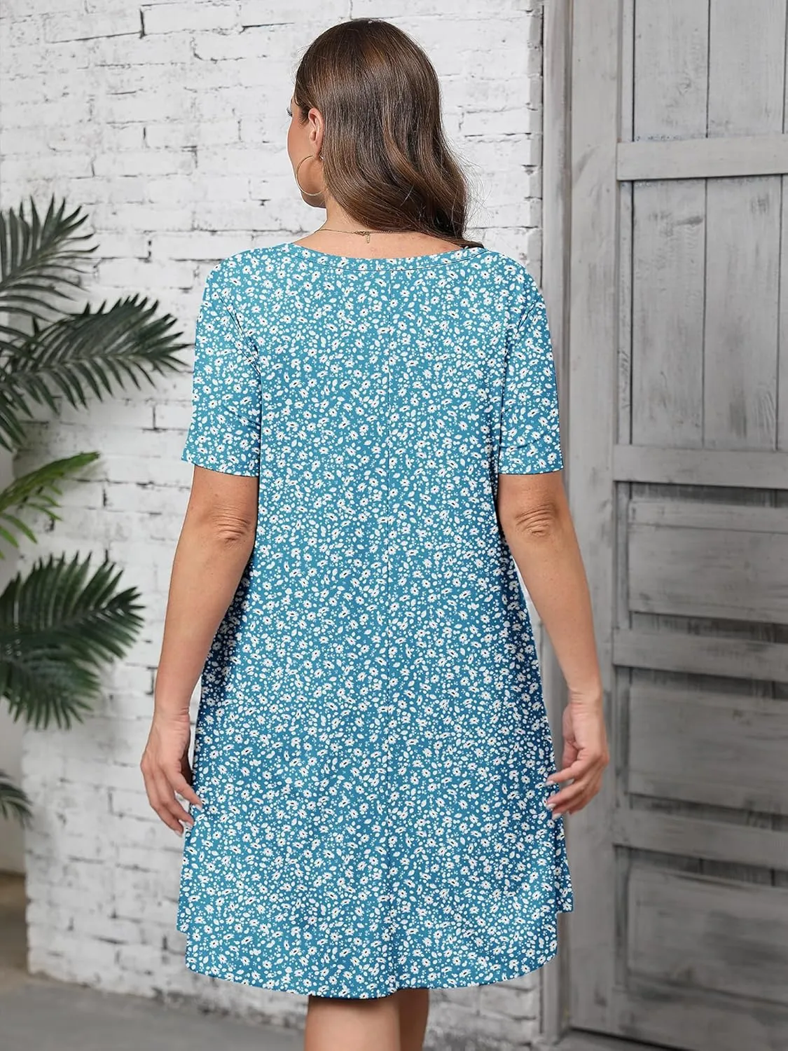 AusLook Plus Size Women's Summer Short Sleeves Crew Neck Midi Dresses Casual Loose Fitting Tank Sundress with Pockets