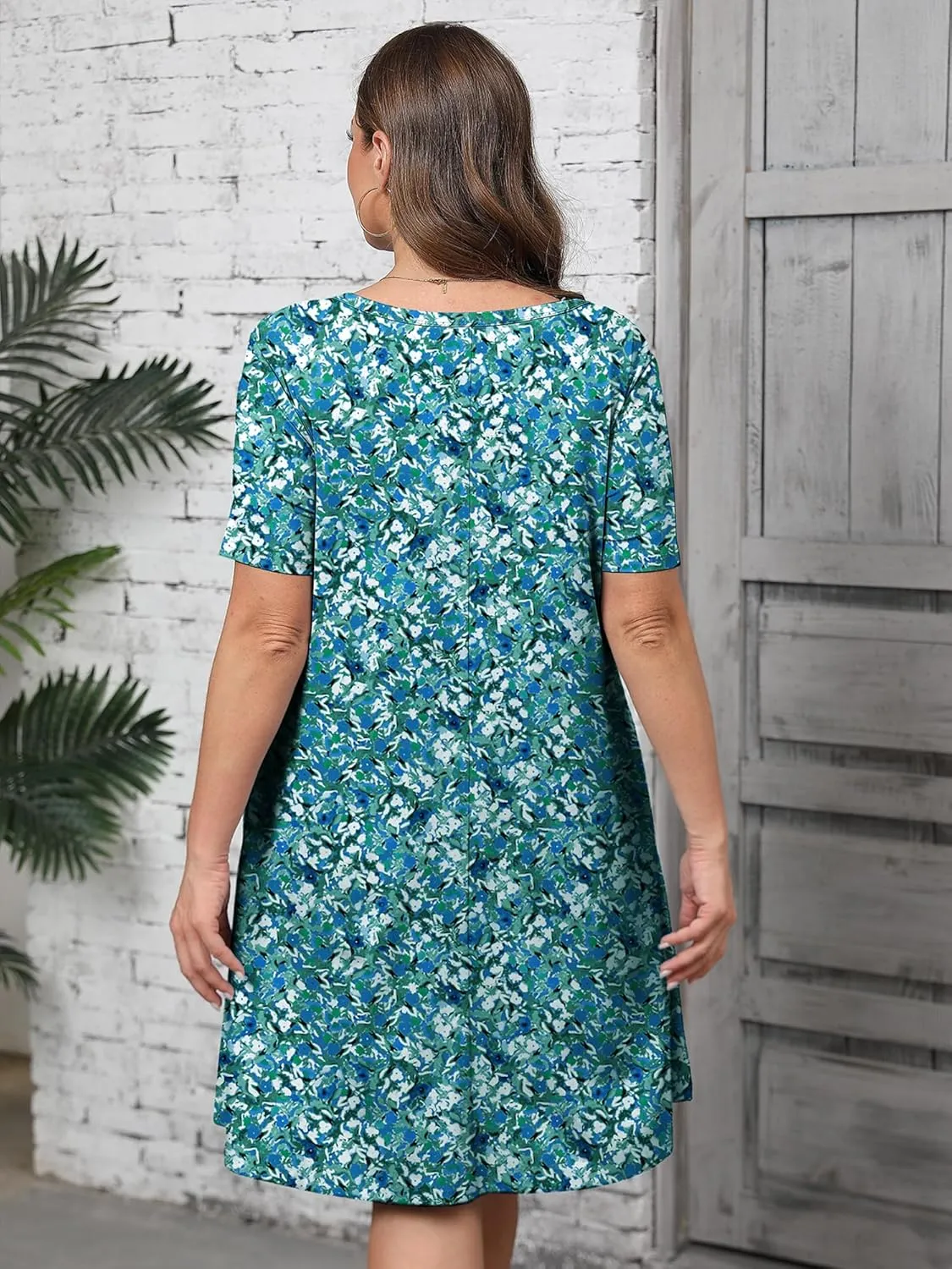AusLook Plus Size Women's Summer Short Sleeves Crew Neck Midi Dresses Casual Loose Fitting Tank Sundress with Pockets