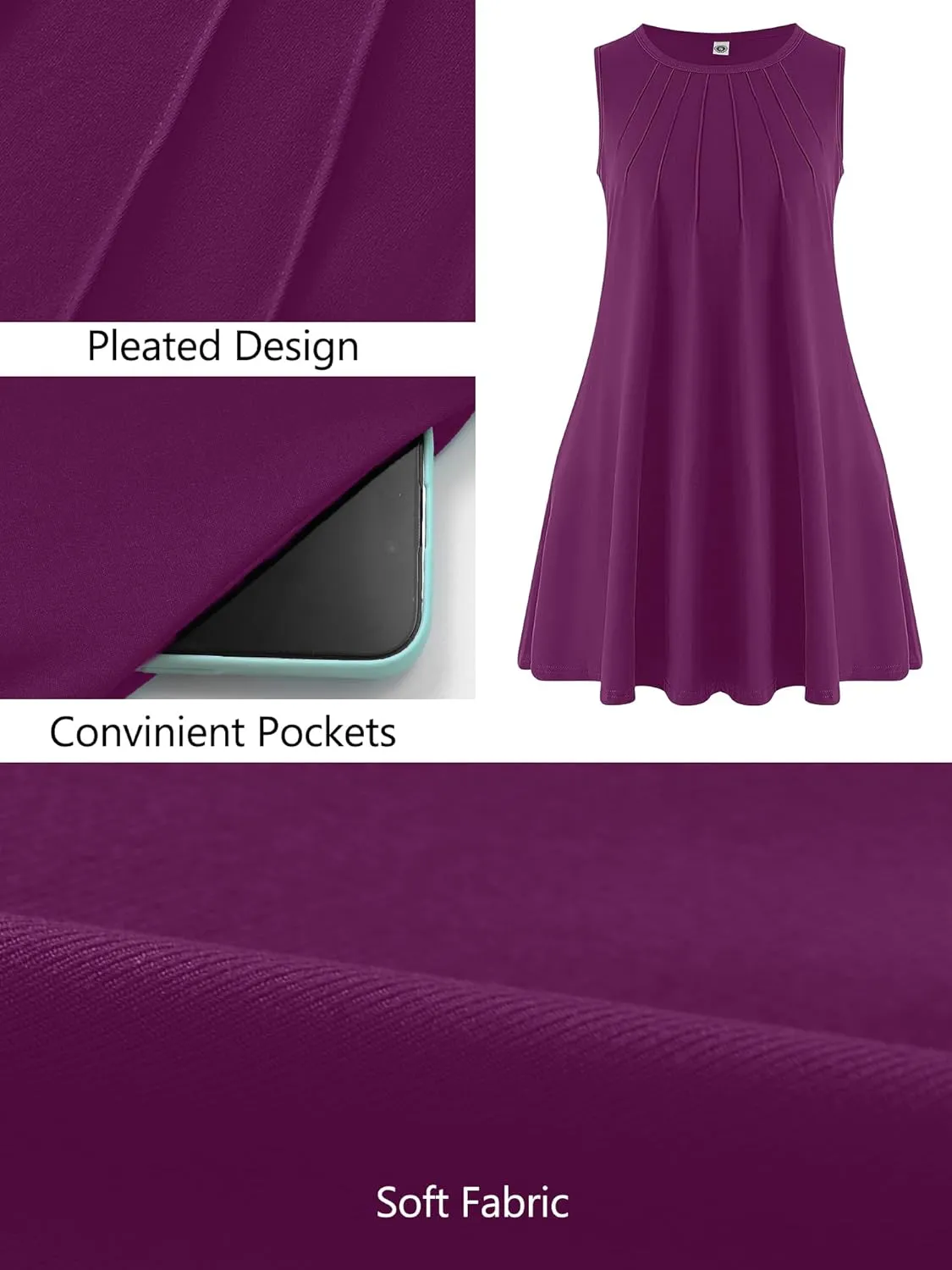 AusLook Plus Size Women's Summer Sleeveless Crew Neck Midi Dresses Casual Loose Fitting Tank Sundress with Pockets