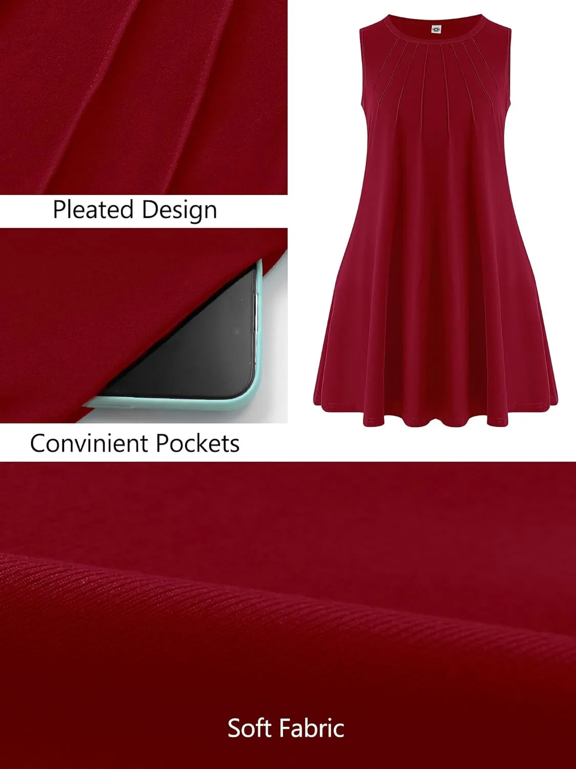 AusLook Plus Size Women's Summer Sleeveless Crew Neck Midi Dresses Casual Loose Fitting Tank Sundress with Pockets
