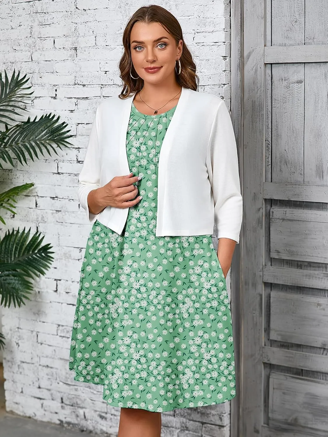 AusLook Plus Size Women's Summer Sleeveless Crew Neck Midi Dresses Casual Loose Fitting Tank Sundress with Pockets