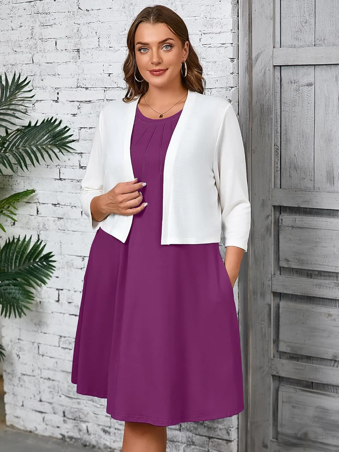 AusLook Plus Size Women's Summer Sleeveless Crew Neck Midi Dresses Casual Loose Fitting Tank Sundress with Pockets