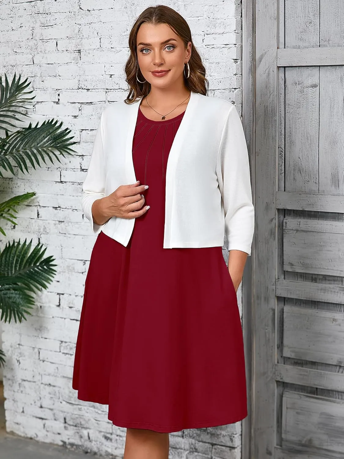 AusLook Plus Size Women's Summer Sleeveless Crew Neck Midi Dresses Casual Loose Fitting Tank Sundress with Pockets
