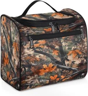 Autumn Leaves Camouflage Hanging Toiletry Bag for Women Men Large Capacity Makeup Bag Waterproof Cosmetic Bag Portable Travel Makeup Organizer with Multi Compartments